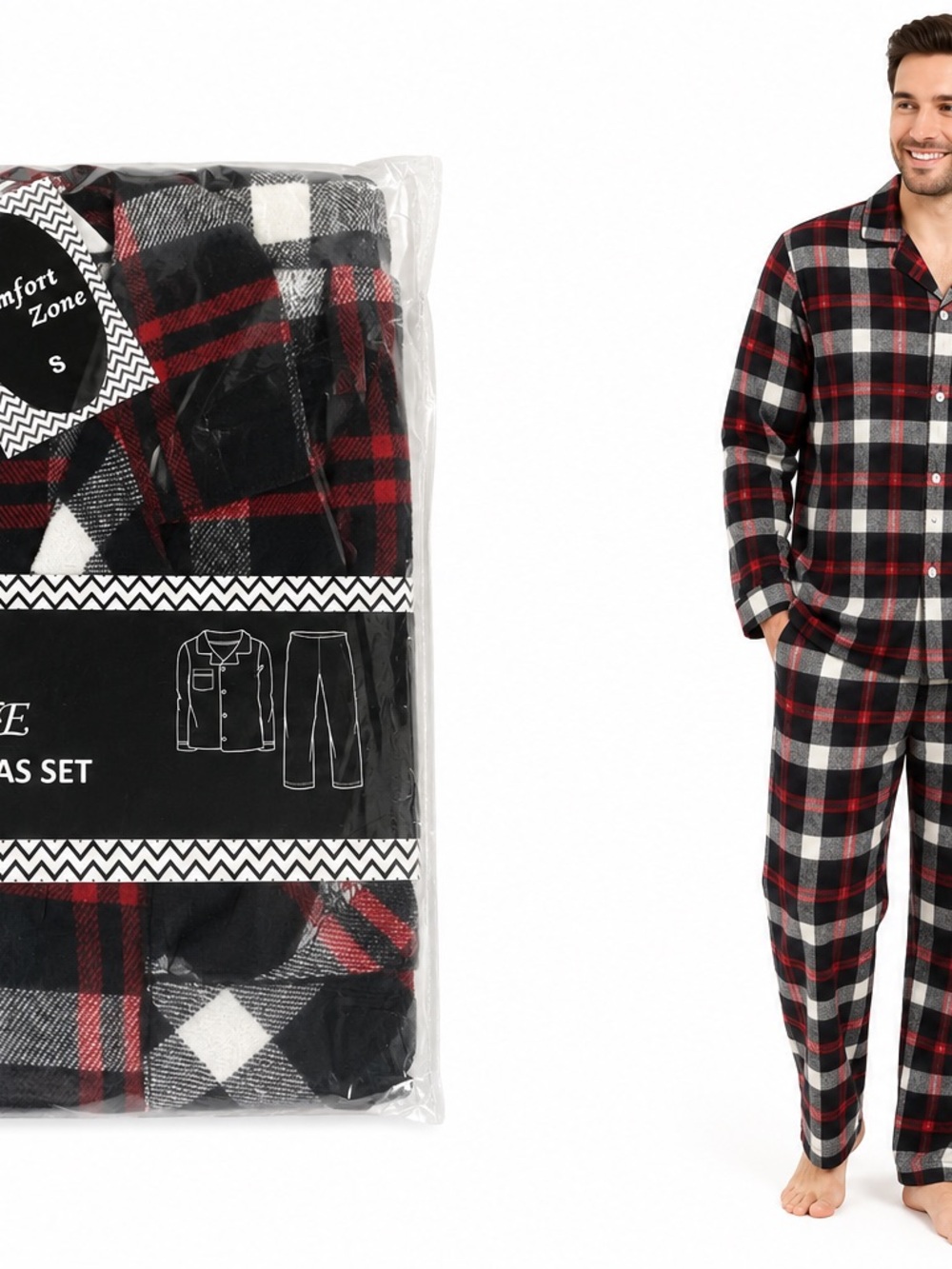 Comfort Zone Men’s Pajama Set - Black & Red - 0650